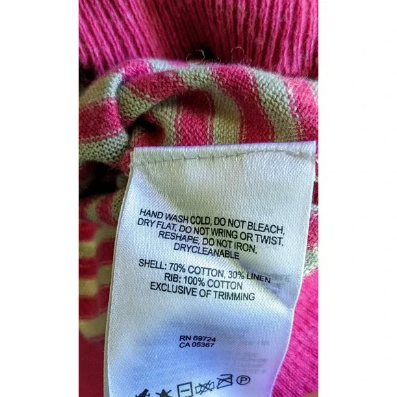 Columbia Women's TopSize S Pink Henley Linen Blend Stripe Classic Essential - Picture 4 of 6